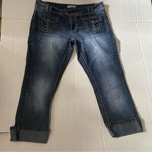 Vintage Y2K Bongo Thick Stitch Cuffed Low Rise Flap Pocket Capri Jeans Pants 15